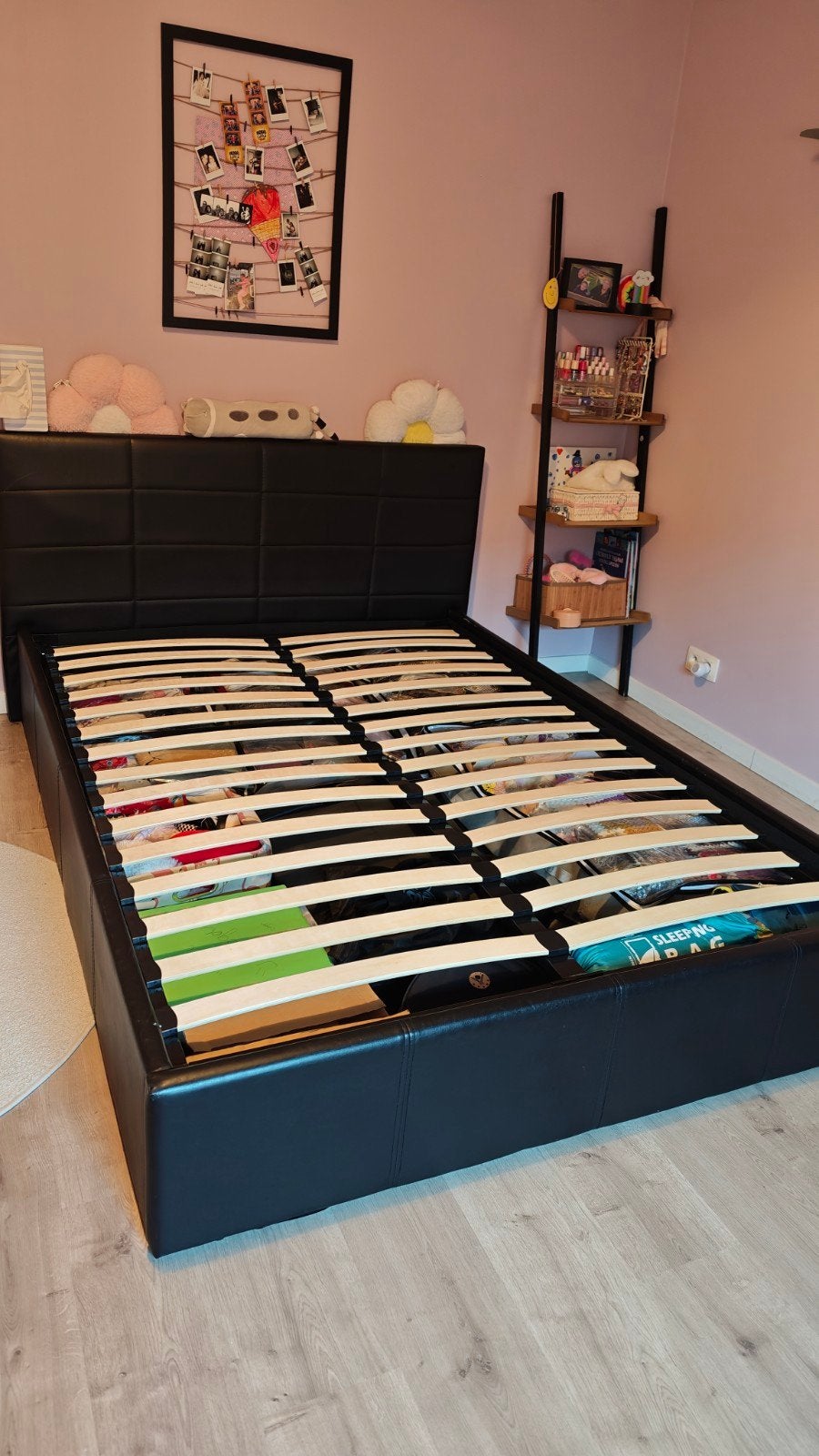 bed met opbergruimte 140x200, Ophalen, Zwart, Tweepersoons, 140 cm