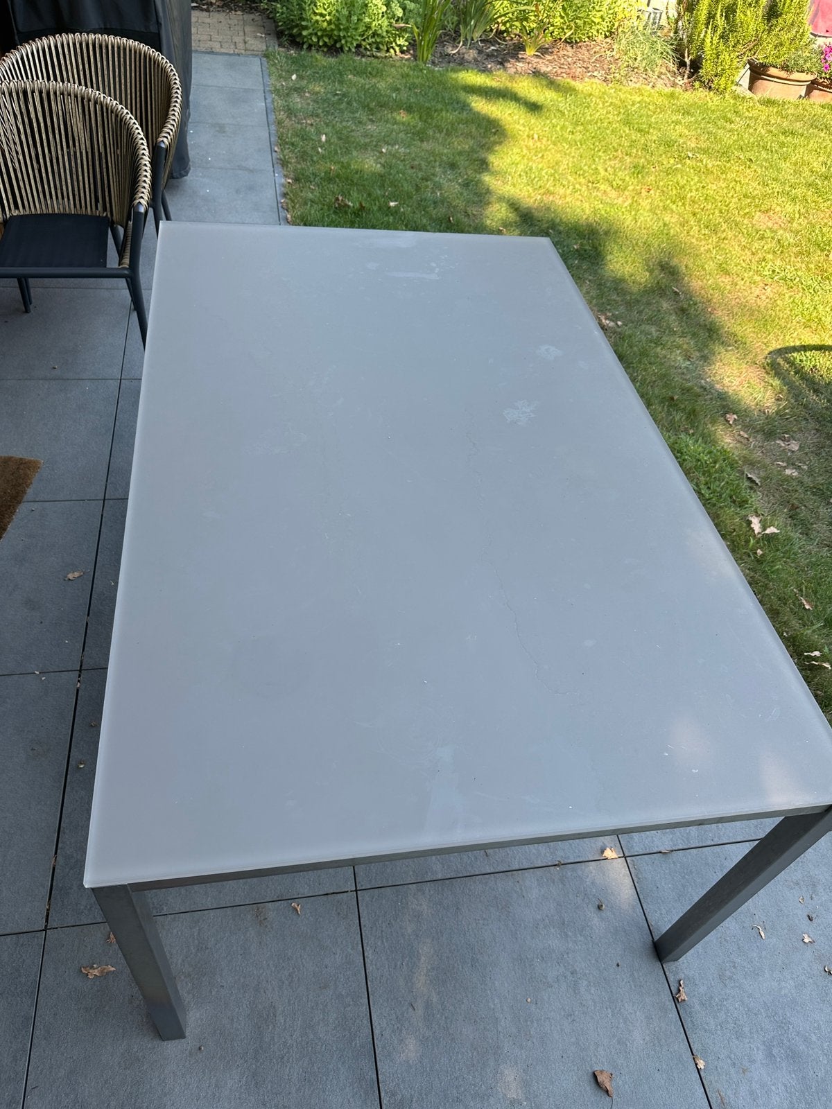 Tuintafel Bristol (100x160cm) in inox met mat glazen blad., Tuin en Terras, Ophalen, Zo goed als nieuw, Rechthoekig, Rvs