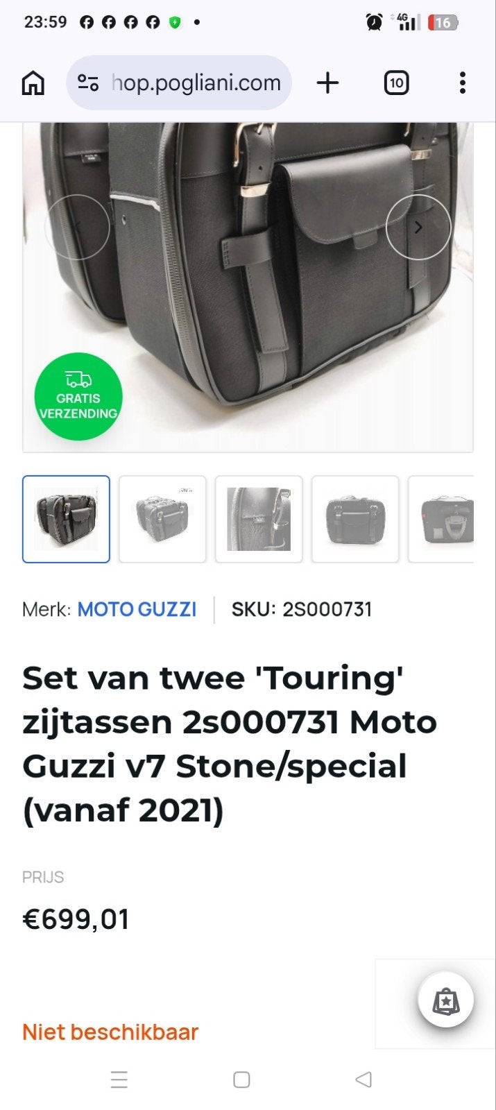 MOTO GUZZI V7 III STONE RACER TASSEN HALF LEDER ZWART zgan, Particulier