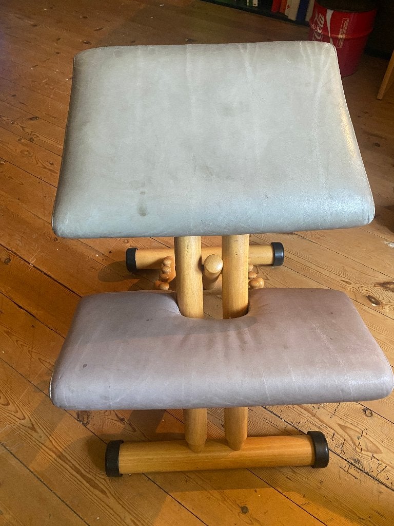 Vintage leren ergonomische bureaustoel van Stokke, Ophalen, Gebruikt, Grijs, Bureaustoel
