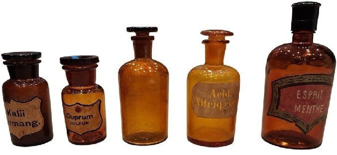 lot de 5 anciens flacons de pharmacie, Antiquités & Art, Antiquités | Verre & Cristal, Enlèvement ou Envoi