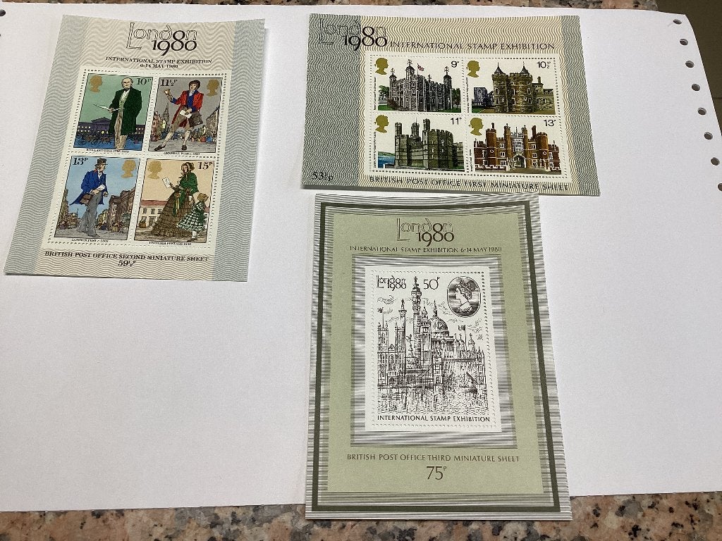 Complete serie 3 blokken London 1980 international stamp, Ophalen of Verzenden, Postfris