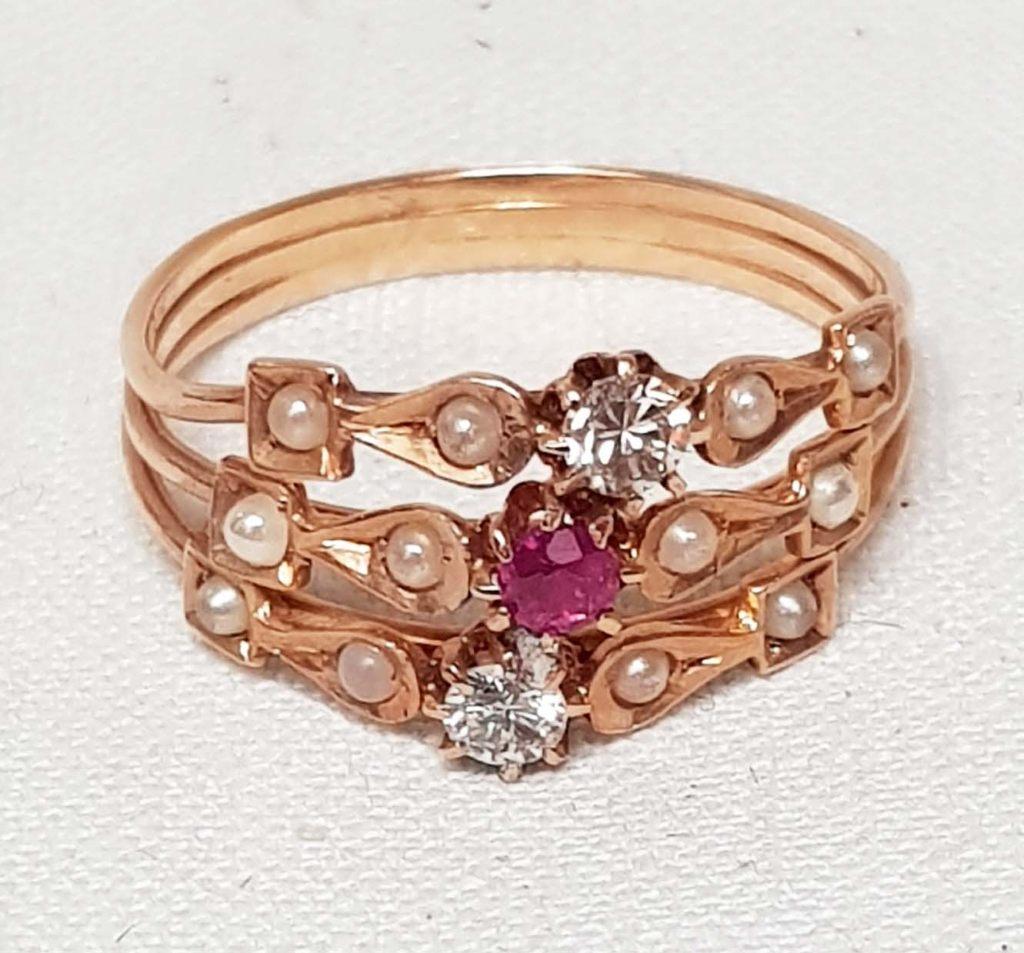 Bague en or victorien 18 carats., Bijoux, Sacs & Beauté, Enlèvement ou Envoi, Or, Bague, Avec pierre précieuse