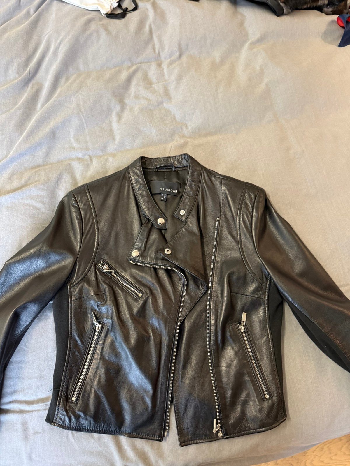 Leren jas studio ar, Kleding | Dames, Ophalen, Zo goed als nieuw, Maat 38/40 (M), Zwart