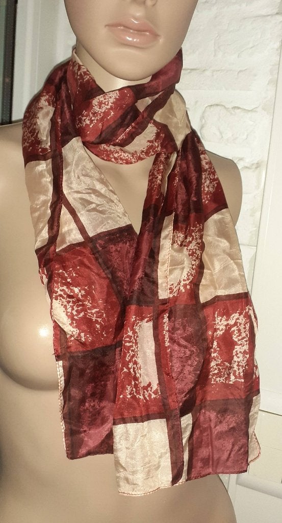 sjaal vintage zijde rood en wijnrood patroon LDADPR, Kleding | Dames, Ophalen of Verzenden, Nieuw, Maat 36 (S), Sjaal