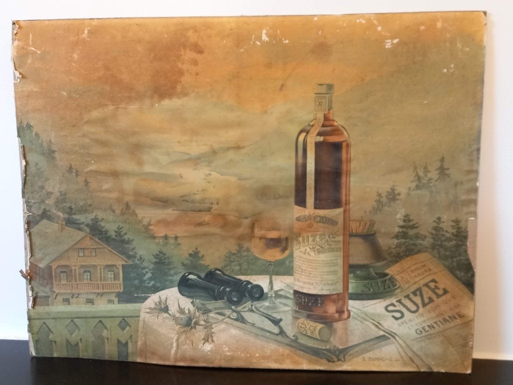 groot zeldzaam karton reclamebord Suze ca 1910, Ophalen of Verzenden, Gebruikt, Reclamebord