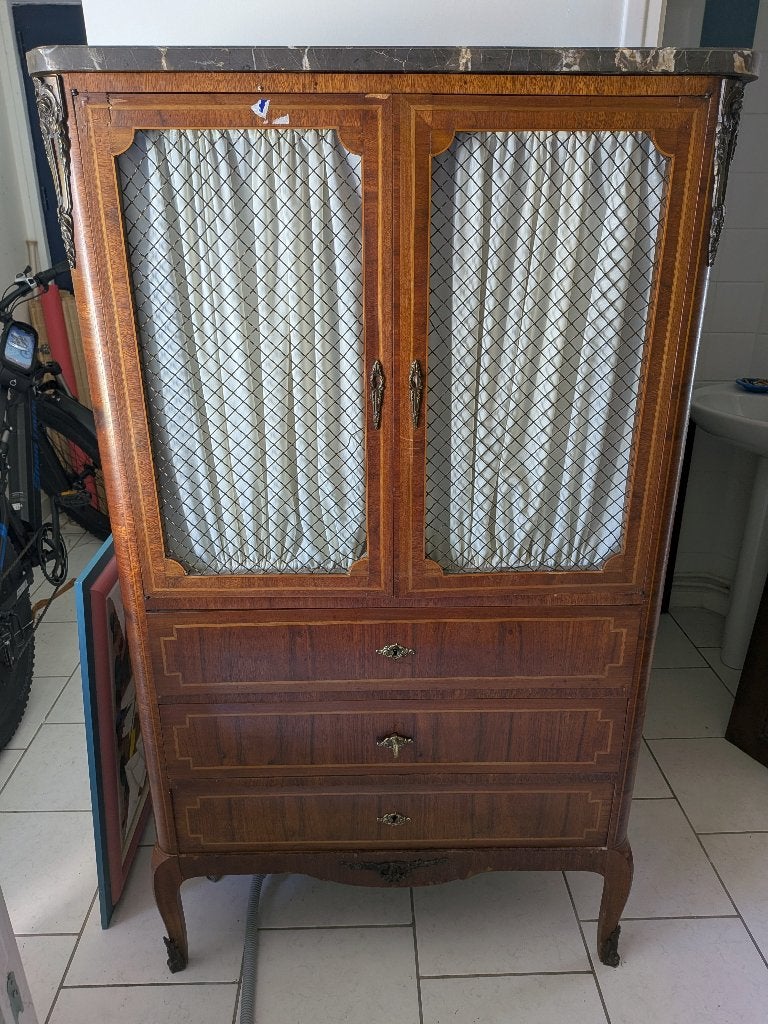 Bibliothèque / vitrine ancienne marquetée, Maison & Meubles, Armoires | Vitrines, Utilisé, 100 à 150 cm, 50 à 100 cm, 25 à 50 cm