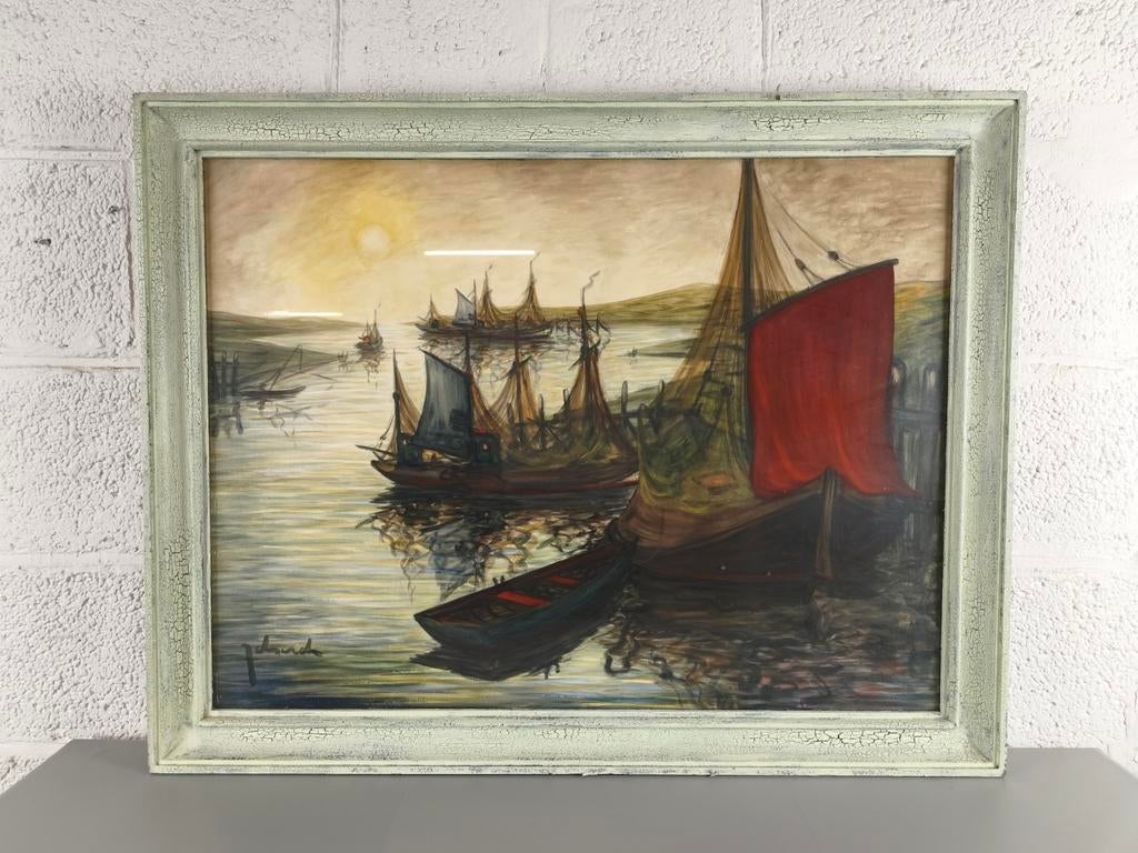 Theo Idserda aquarel - havengeul Nieuwpoort, Antiquités & Art, Art | Peinture | Classique, Enlèvement