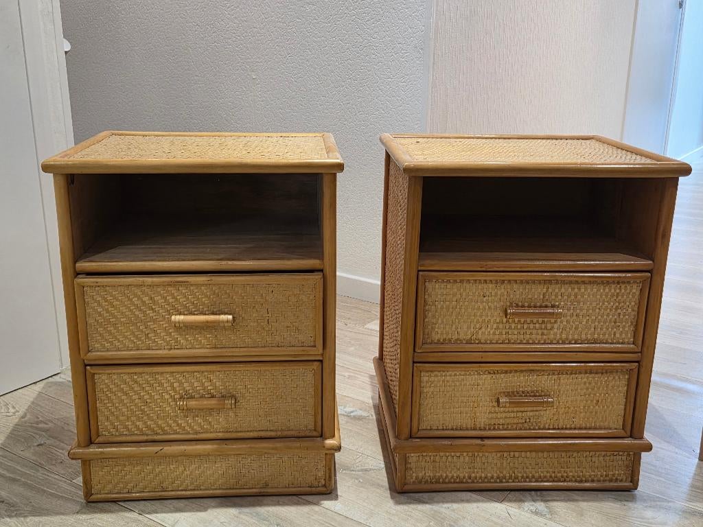 2 tables de nuits naturel, 45 à 65 cm, Comme neuf, Enlèvement, 55 à 70 cm