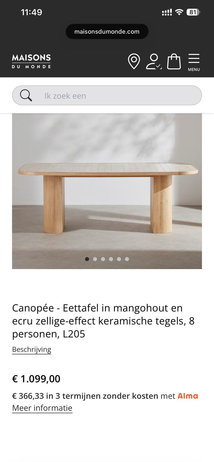 Maisons du Monde Canopée Dining Table 205 cm – Seats 8, Enlèvement, Comme neuf