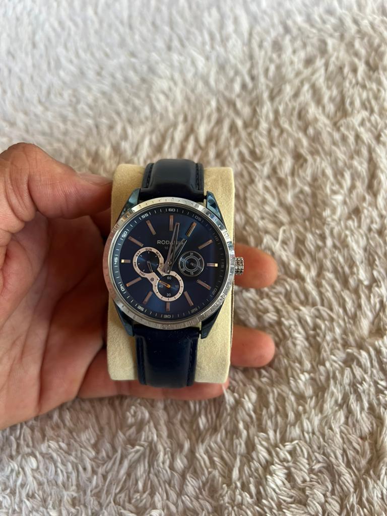 Rodania Homme – Montre élégante bleu marine – Très bon état, Enlèvement, Comme neuf, Cuir