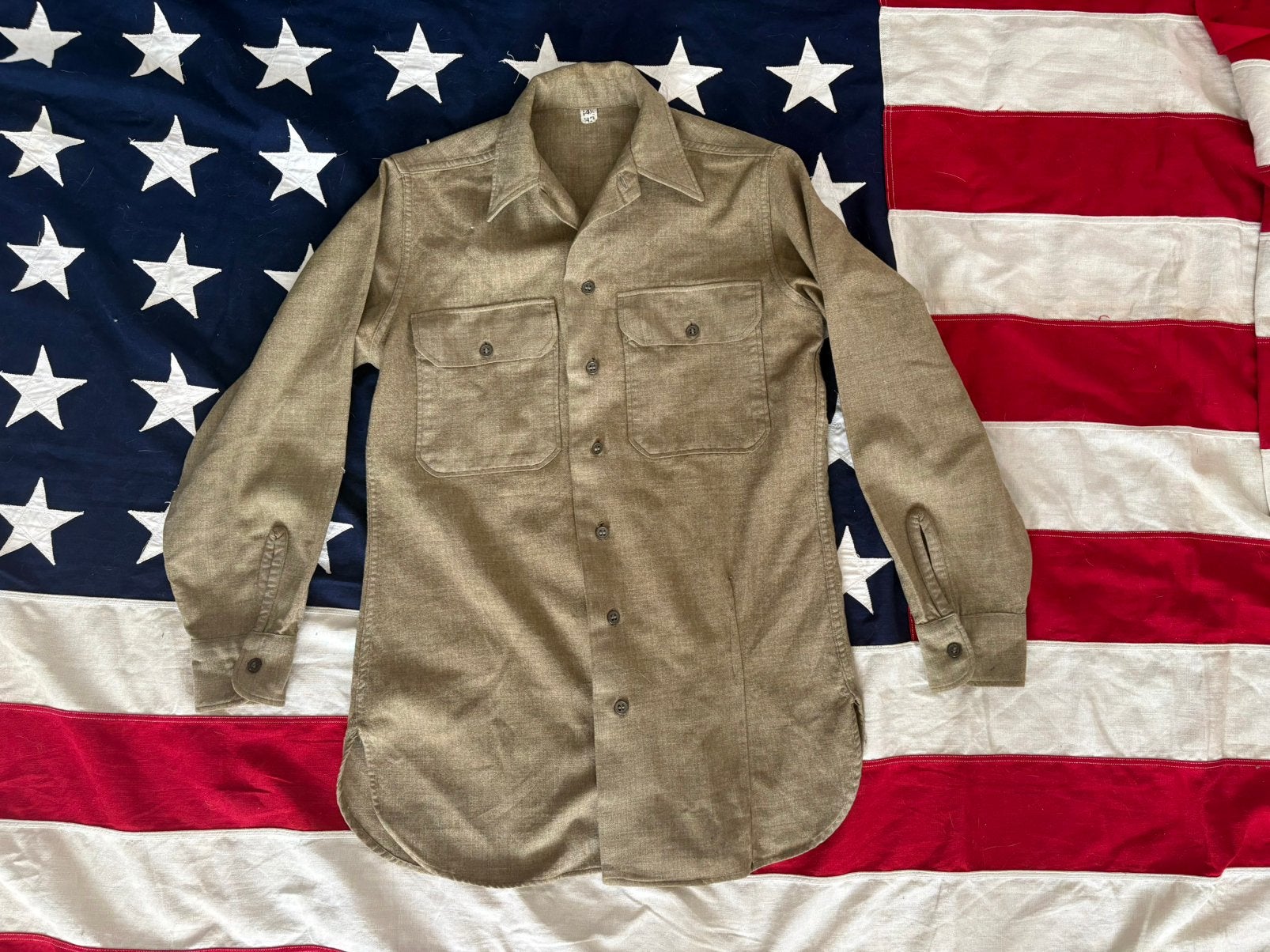 US WW2 wool mustard shirt 14 1/2 x 32, Verzamelen, Ophalen of Verzenden