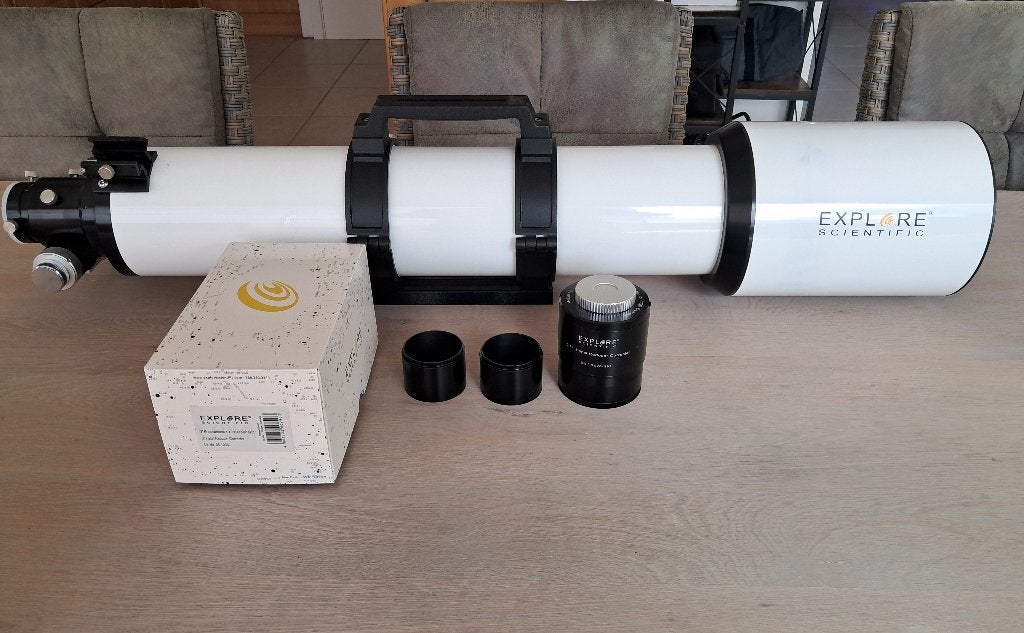 EXPLORE SCIENTIFIC ED APO 127mm f/7.5 FCD-1 + 0,7 reductor, Audio, Tv en Foto, Ophalen, Gebruikt, 80 tot 200 mm, Lenzentelescoop (refractor)