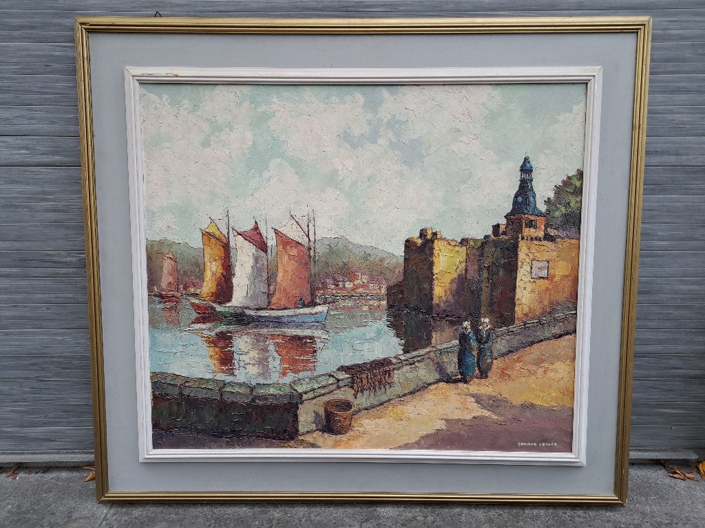 Huile sur toile quai animee signe Armand lacour, Antiquités & Art, Art | Peinture | Classique, Enlèvement, Toile