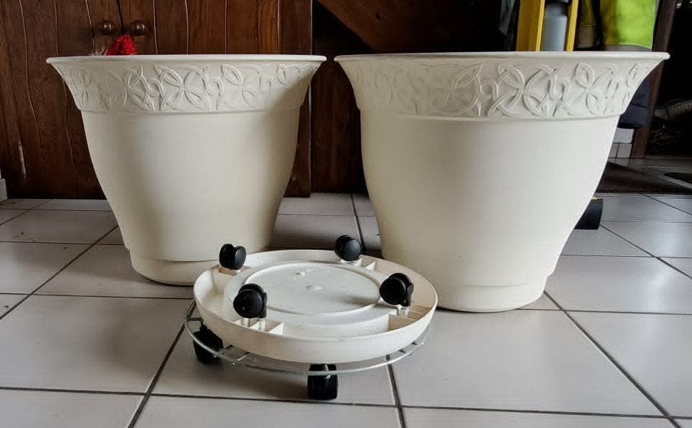 mooie grote bloempotten met wieltjes, Tuin en Terras, Ophalen, Zo goed als nieuw