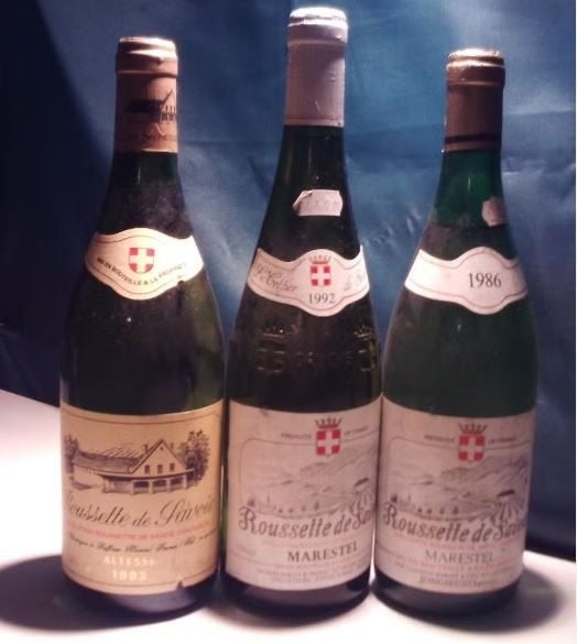 3x Wijnen - Roussette de Savoie - 1986 - 1992 - 1993, Frankrijk, Ophalen of Verzenden, Zo goed als nieuw, Vol