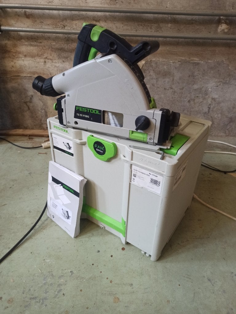Festool TS 55 FEBQ invalzaag met 2 latten en extra zaagblad, Ophalen, Invalzaag, Zo goed als nieuw, 30 tot 70 mm