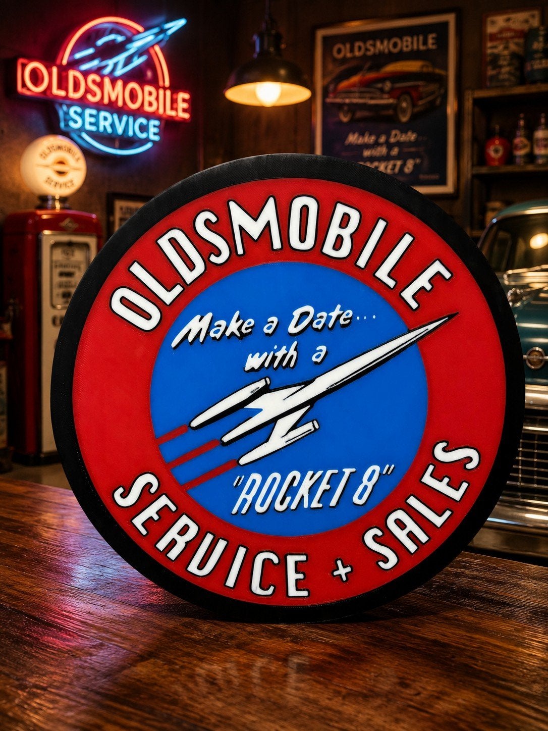 Boîte à lumière rétro Oldsmobile unique avec lumières., Enlèvement ou Envoi, Neuf, Table lumineuse ou lampe (néon)
