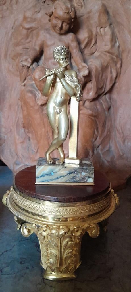 Le faune à la flûte 19 ème, Enlèvement, Bronze