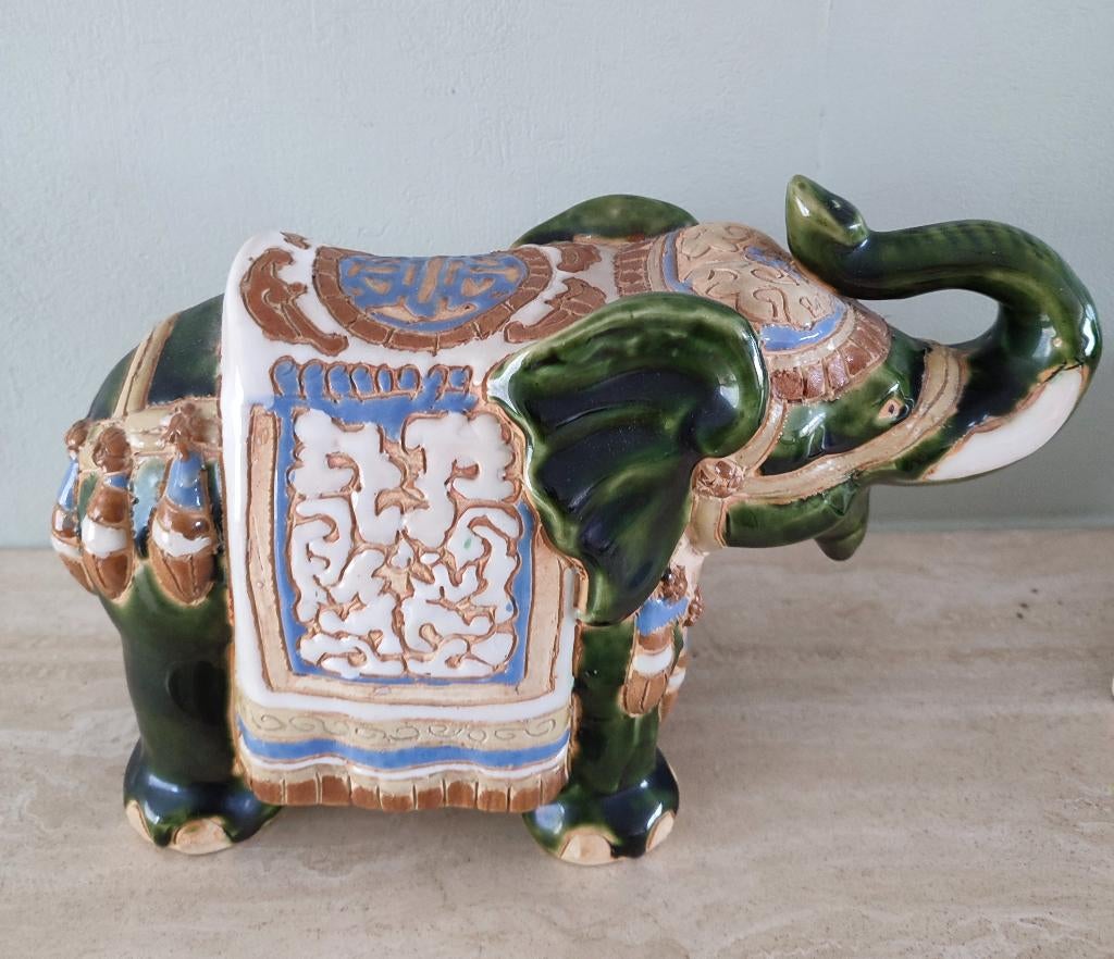 Azië prachtige mid century olifant handbeschilderde keramiek, Antiek en Kunst, Ophalen of Verzenden