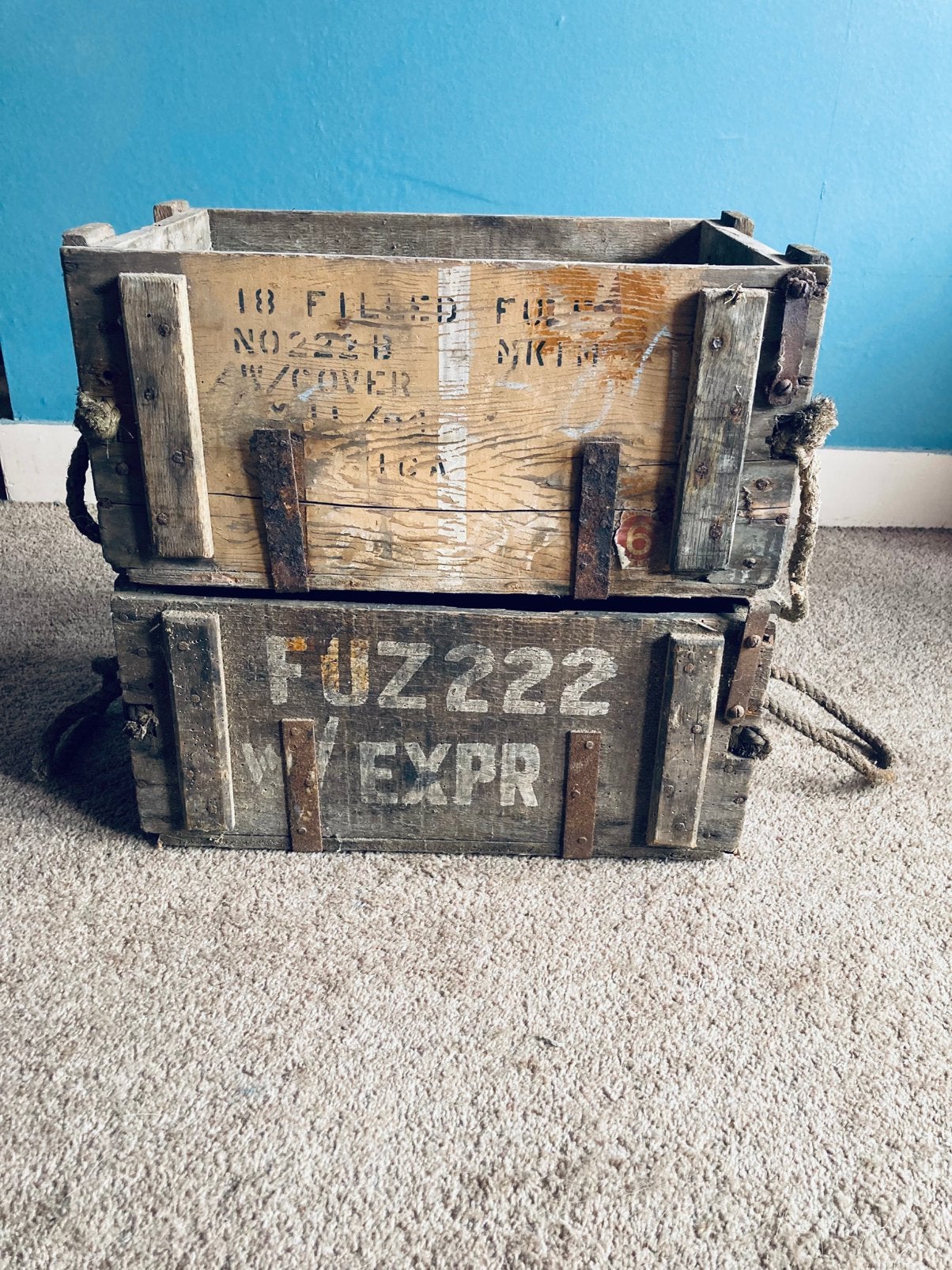 Twee Originele Britse WW2 Munitiekisten – November 1944, Ophalen, Landmacht, Kist of Geocache