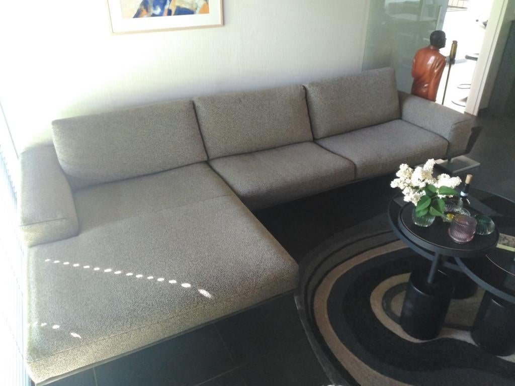 Salon met longchair Koinor, Huis en Inrichting, Zetels | Complete zithoeken, Zo goed als nieuw, Leer, Metaal, Stof, Ophalen