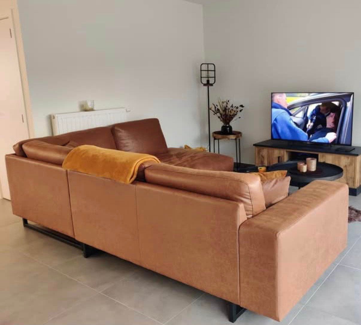 Cognac hoekzetel te koop, Maison & Meubles, Canapés | Sofas & Chaises Longues, Enlèvement, Comme neuf, Tissus
