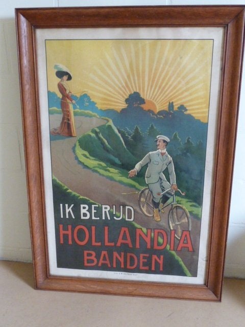 vélo ancien, oldtimer, affiche classique, pneu de vélo rétro, Antiquités & Art, Art | Lithographies & Sérigraphies, Encadré, Enlèvement