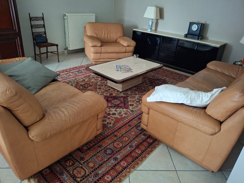 Salon en eetkamer, Ophalen, Gebruikt, Rechte bank, Leer