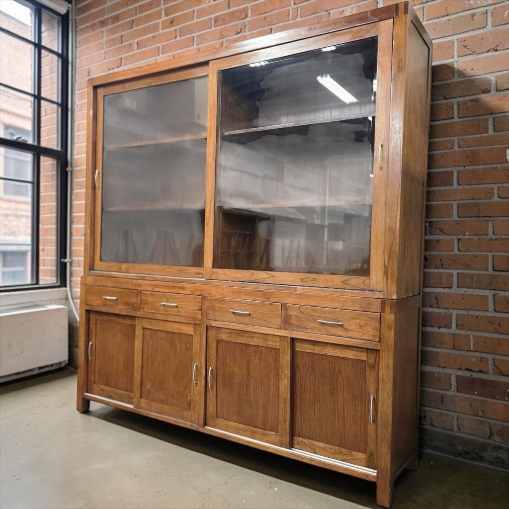 Vintage XL houten vitrinekast/ buffetkast/ wandkast, Huis en Inrichting, Verzenden, Gebruikt