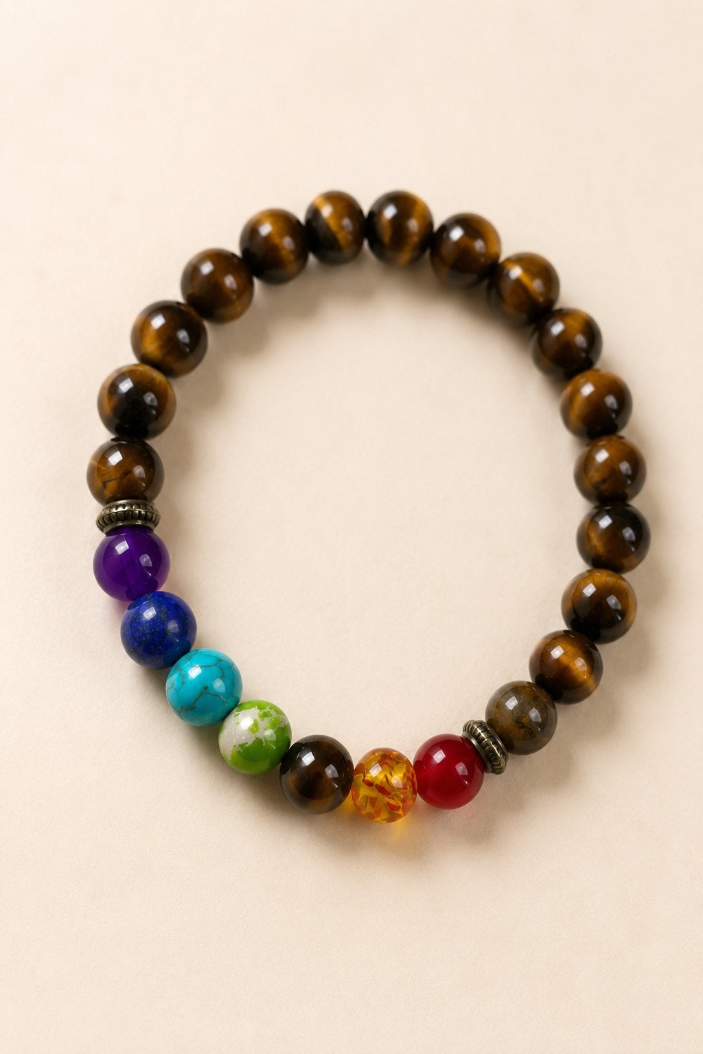 Bracelet œil-de-tigre avec perles chakras, Bijoux, Sacs & Beauté, Bracelets, Neuf, Élastique, Brun, Avec bracelets à breloques ou perles