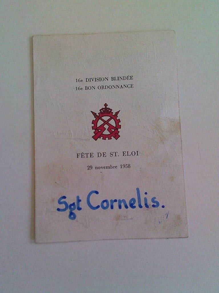 Menu St. Elooi feest 1958. 16 Division Blindée, Ophalen of Verzenden