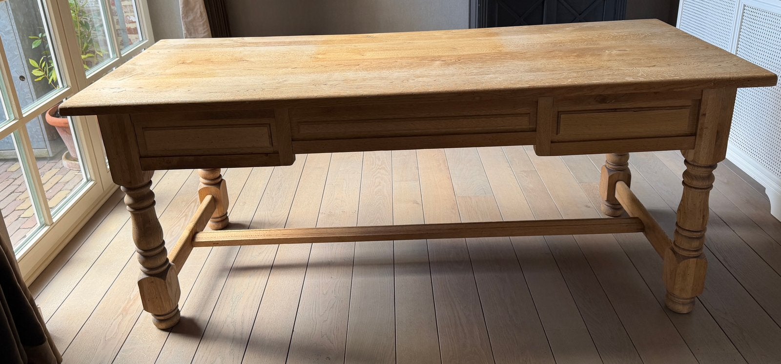 Prachtig massief eiken bureau / landelijke schrijftafel, Ophalen, Gebruikt, Rechthoekig, Eikenhout