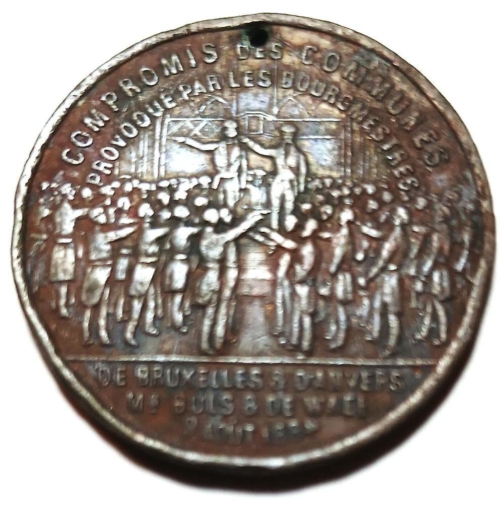 Médaille de bataille scolaire 1879 maires Bruxelles - Anvers, Enlèvement ou Envoi, Bronze