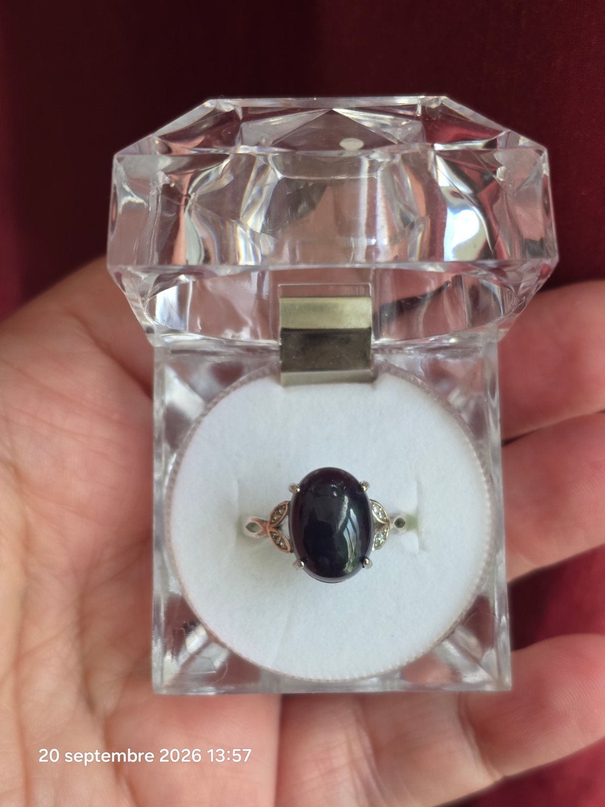 Bague réglable en argent massif avec opale noire d'Éthiopie, Neuf, Enlèvement, Argent, Argent