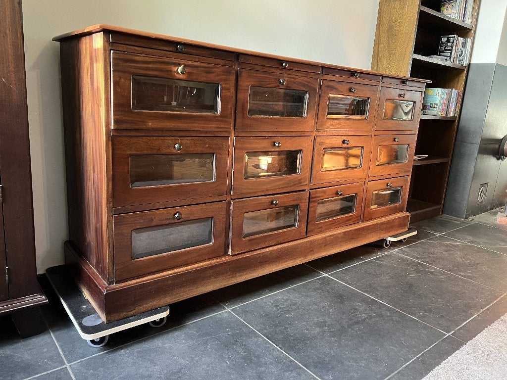 Apothekerskast met glazen laden – houten dressoir, Enlèvement