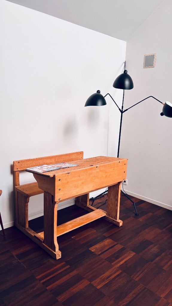 Authentiek vintage schoolbank, Huis en Inrichting, Bureaus, Ophalen, Opbergruimte, Gebruikt, 110 cm