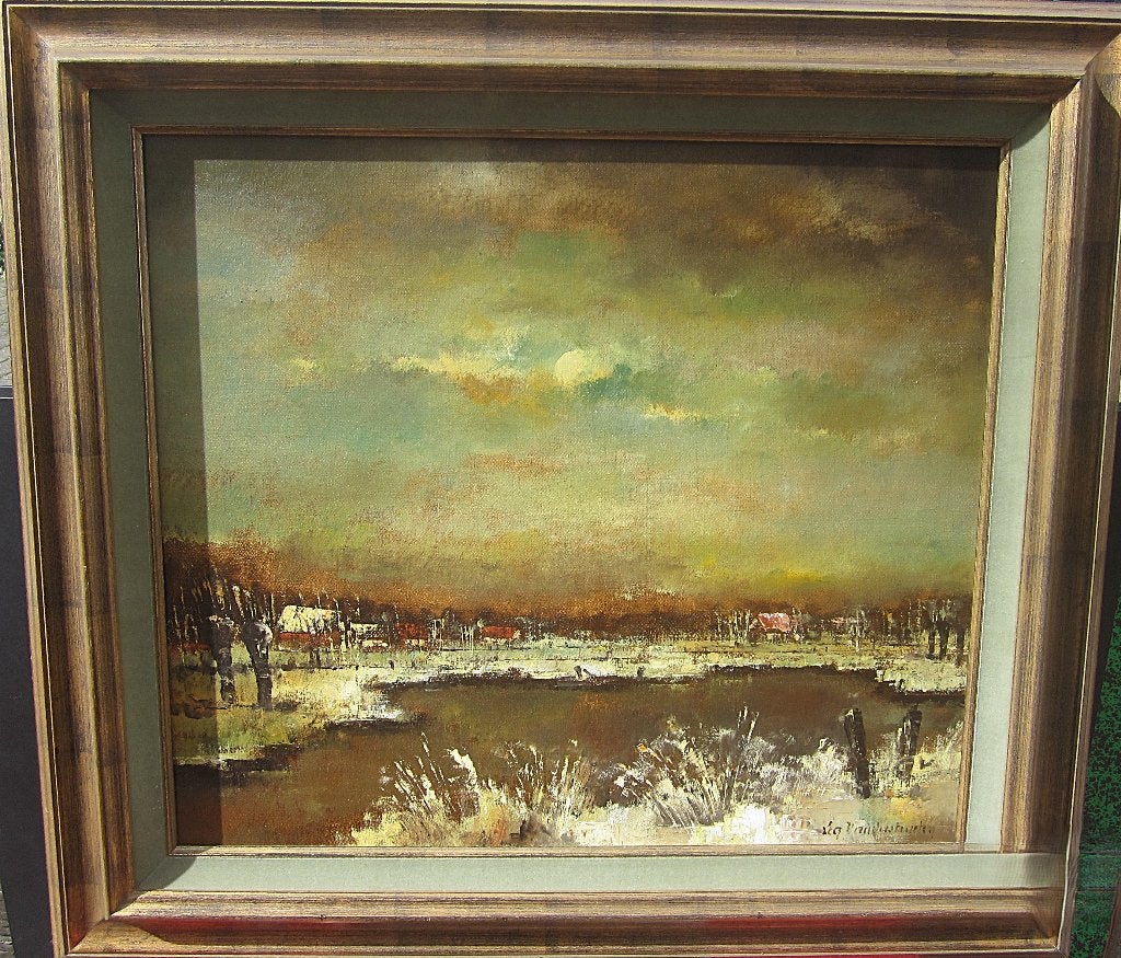 "Winterzicht van de Leievlakte" - Lea Vanderstraeten, Ophalen, Doek, Gesigneerd, Landschap