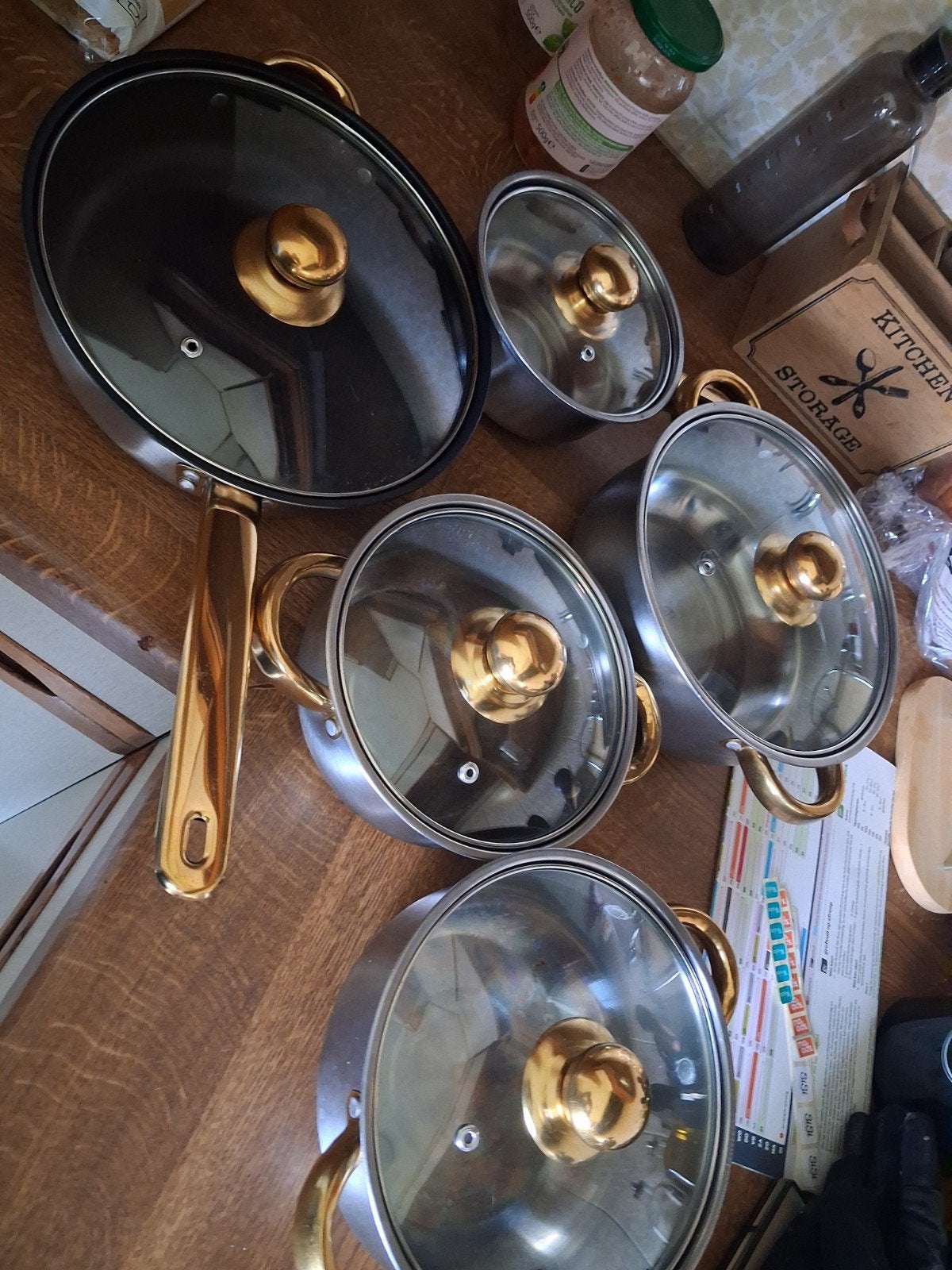 Kookset / pannenset met glazen deksels – gratis, Ophalen, Zo goed als nieuw, Pannenset