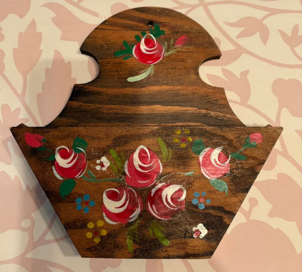 Vintage houten koffiefilterhouder – handbeschilderd, Huis en Inrichting, Woonaccessoires | Overige, Ophalen, Gebruikt