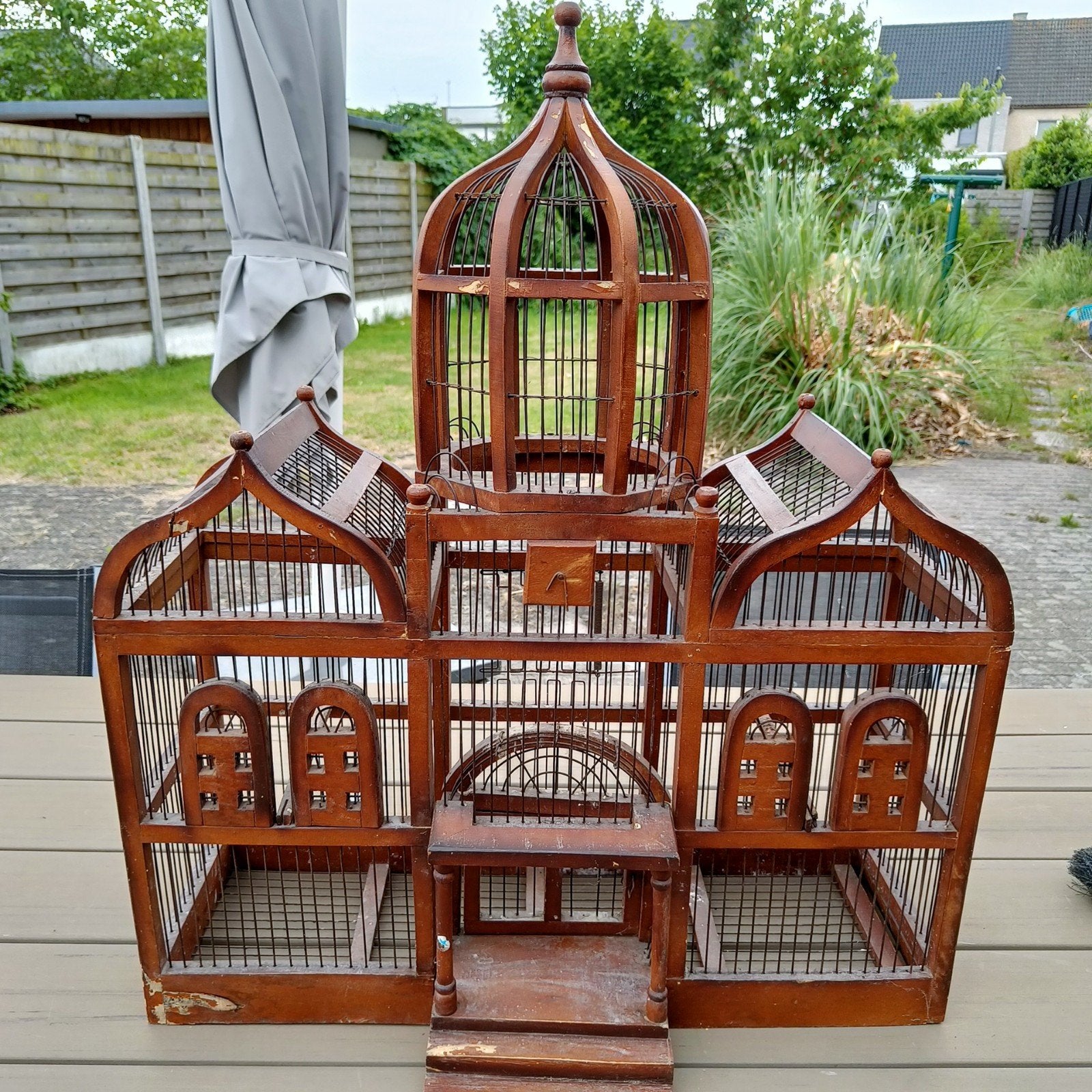 Décoration ancienne de cage à oiseaux en bois., Enlèvement