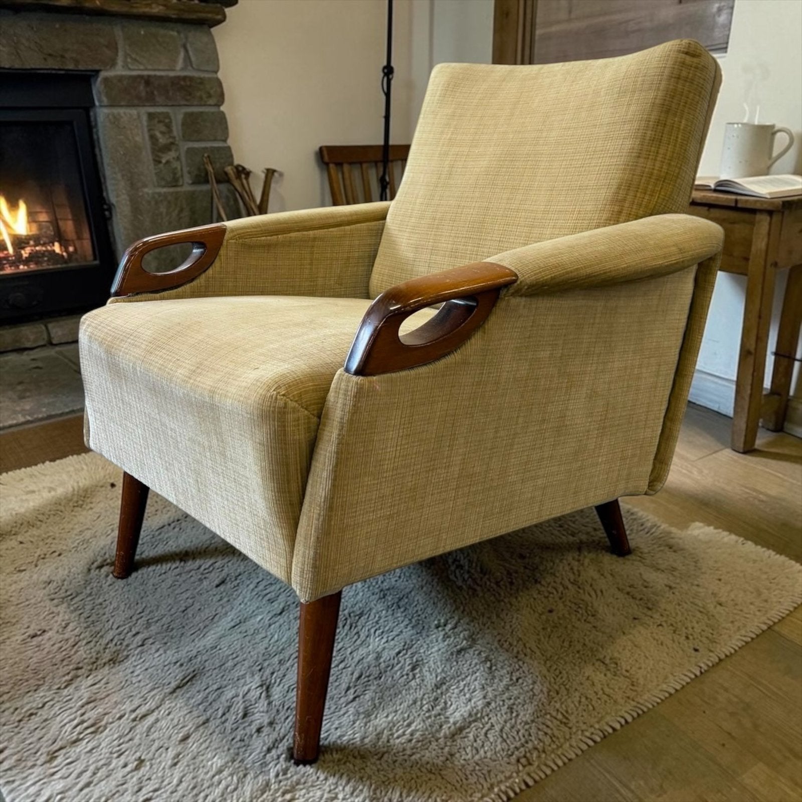 Vintage houten eenzit / fauteuil / zetel, Huis en Inrichting, Verzenden, Gebruikt