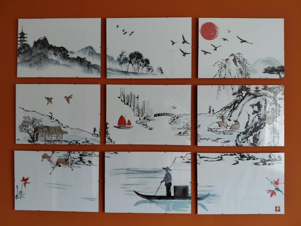 Muurdecoratie - 9 kaders, Postzegels en Munten, Ophalen