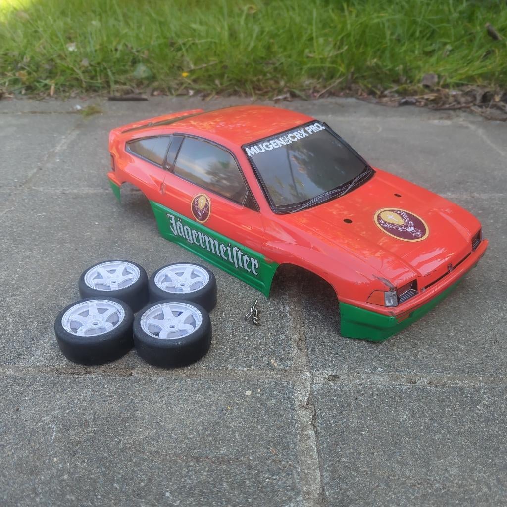 Tamiya M-Chassis Honda CRX kap + Sweep wielen (M-07 M-05), Ophalen of Verzenden, Gebruikt, Schaal 1:10, Onderdeel