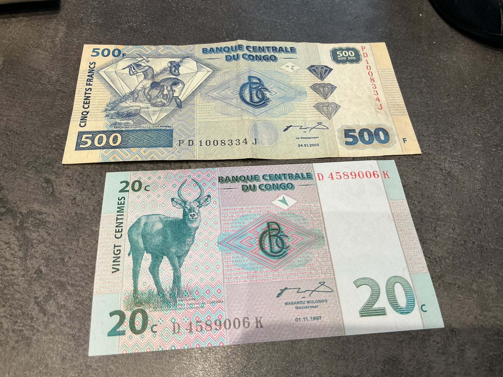 Congo lot 20 cent en 500 Francs, Ophalen of Verzenden