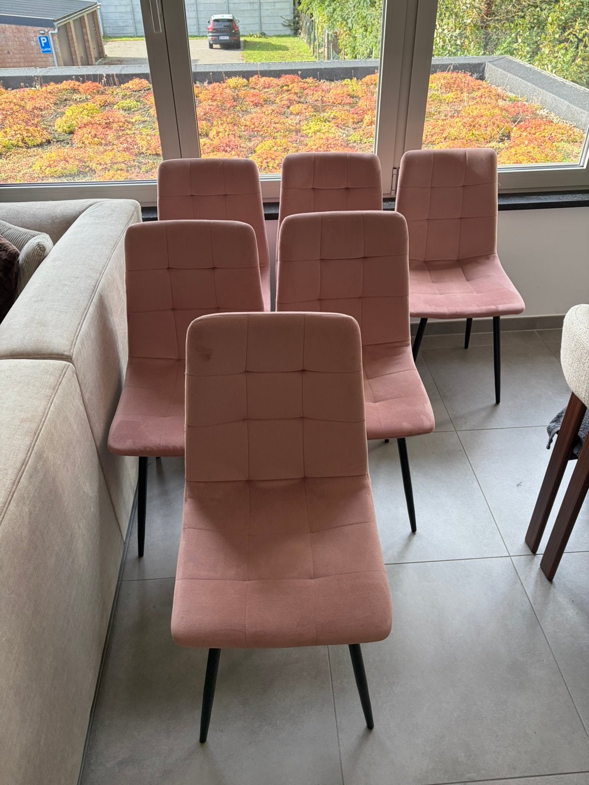 6 roze eetkamerstoelen, Huis en Inrichting, Ophalen, Gebruikt, Overige kleuren, Stof
