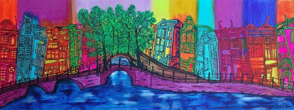 Kunsthandel Gennep - "Amsterdam Grachtengordel", Antiquités & Art, Art | Peinture | Moderne, Enlèvement ou Envoi, Signé, Peinture acrylique