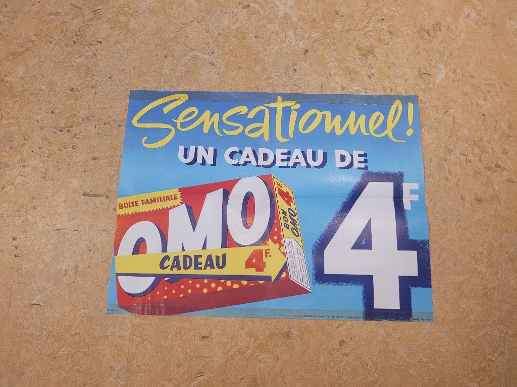 ancienne publicité Delhaize Omo 1959, Enlèvement ou Envoi, Utilisé, Panneau publicitaire