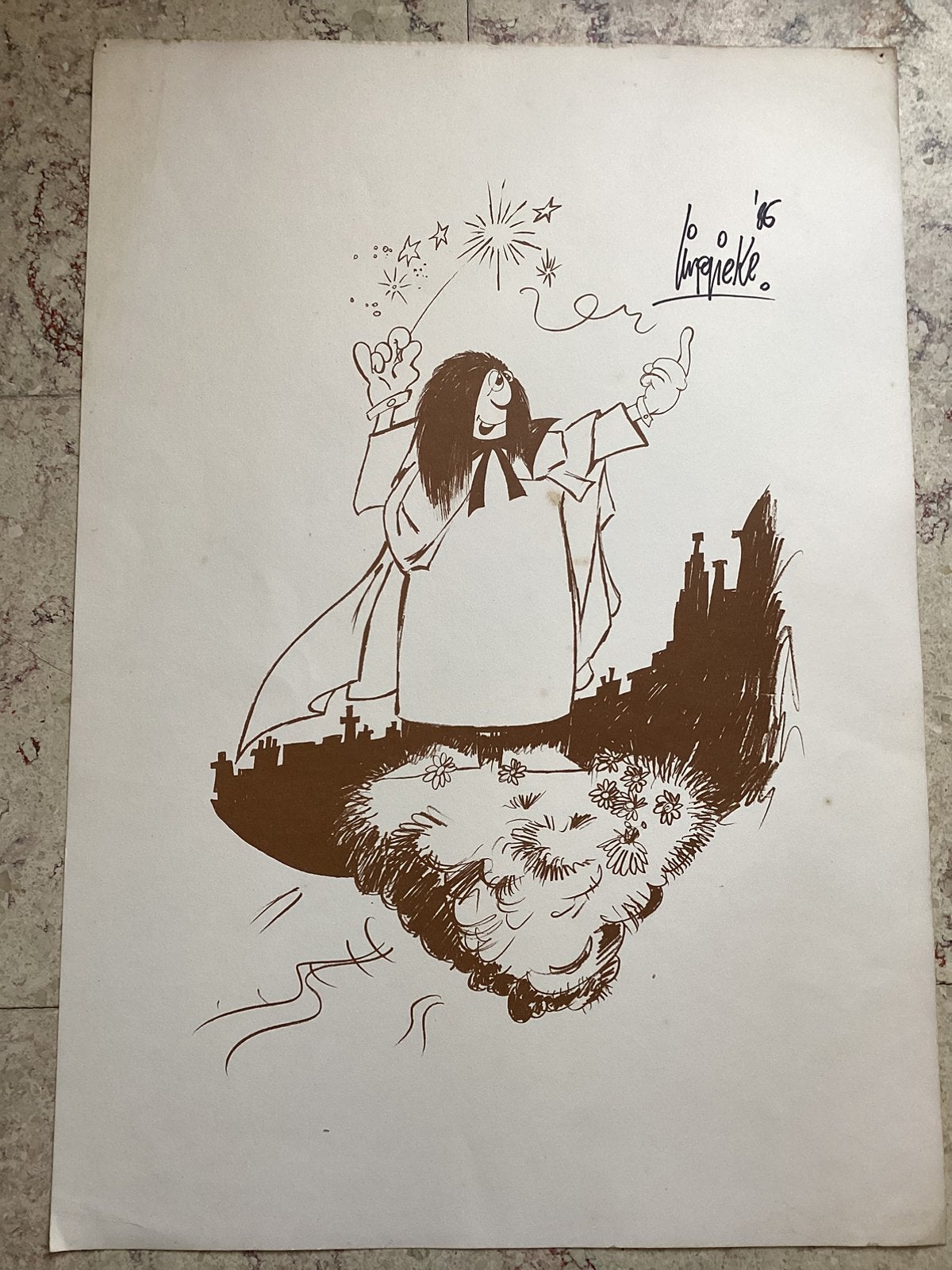 Originele pentekening’Lingieke’, Enlèvement, Dessin, Dessin à la plume, Signé
