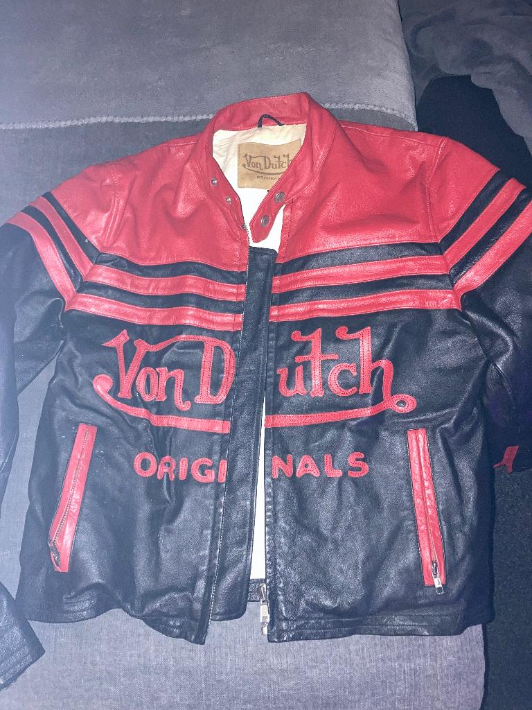 Leder Bikerjack Von Dutch, Ophalen, Zo goed als nieuw, Maat 36 (S)
